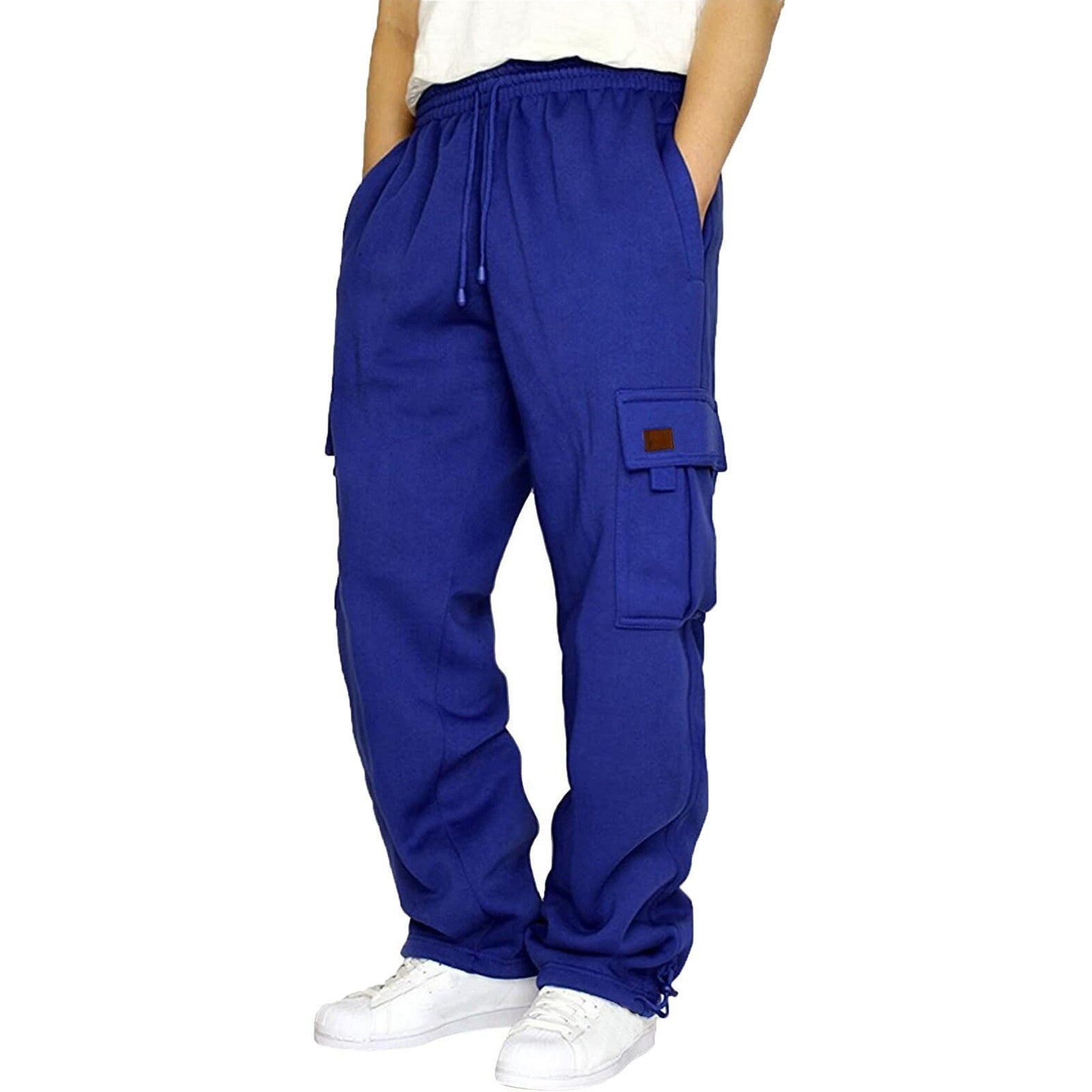 Men's Loose Cargo Trousers Mid Waist Polyester
