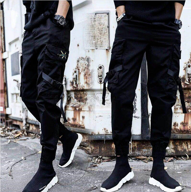 Men's Black Loose Polyester Overalls Pants Casual Trousers
