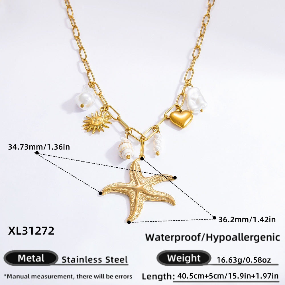 Collier de perles fait main en acier inoxydable 18 carats pour femme
