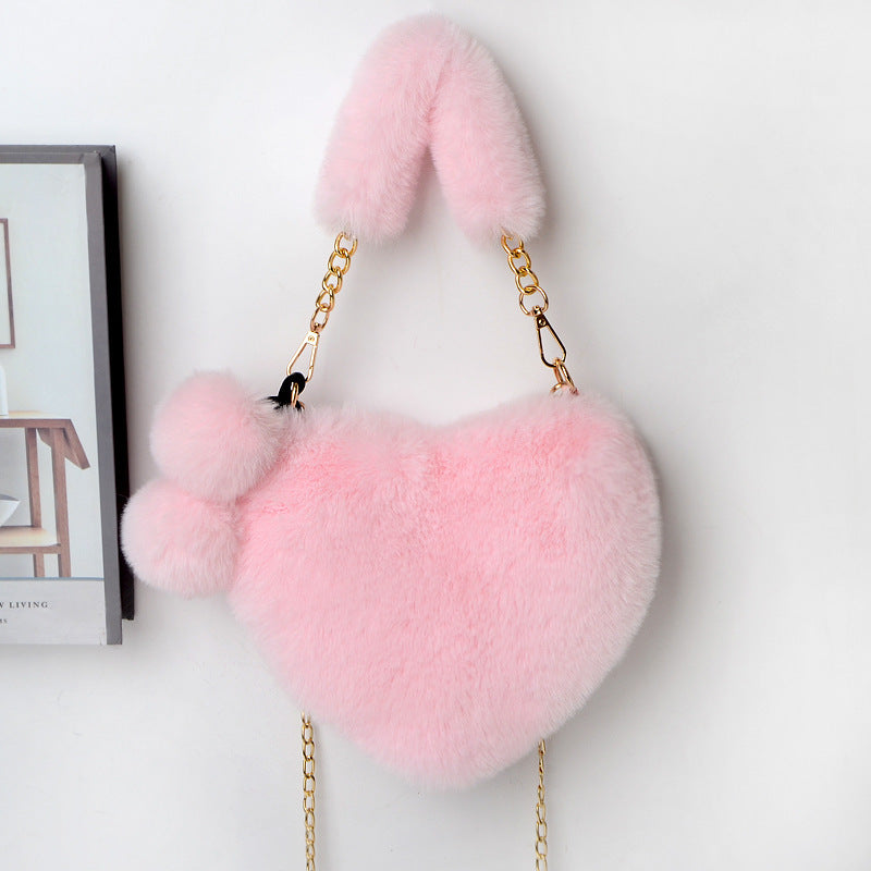 Love Bags Medium Soft Plush Heart Handbag with Zipper