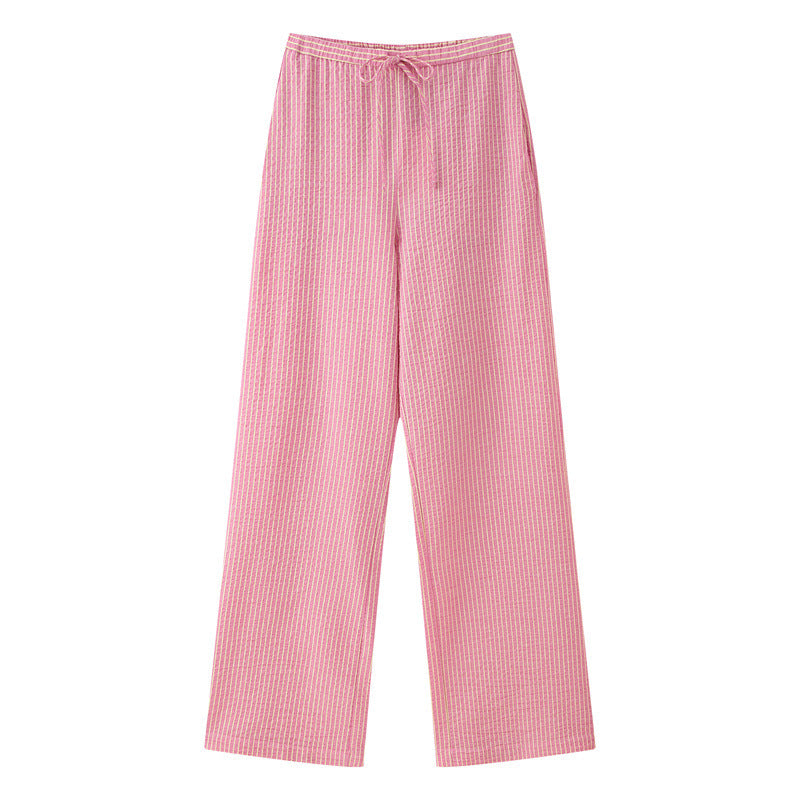 Pink Bow Striped Top with Wide Leg Pants Set