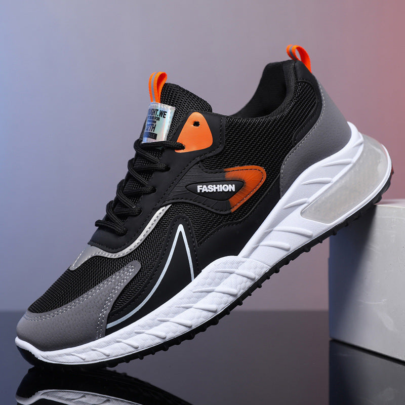 Color-Blocked Breathable Mesh Lace-Up Sneakers for Men – Casual Outdoor Running & Walking Shoes