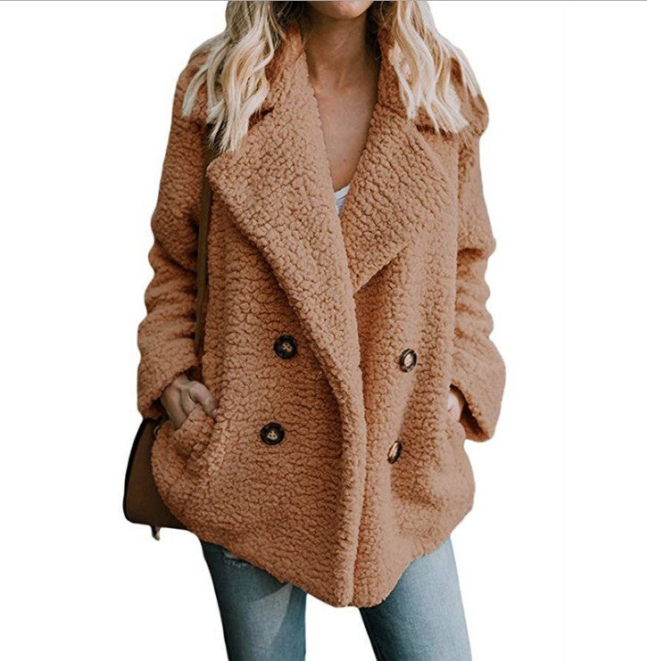 Autumn Winter Button Suit Collar Pocket Blouse Polyester Fiber