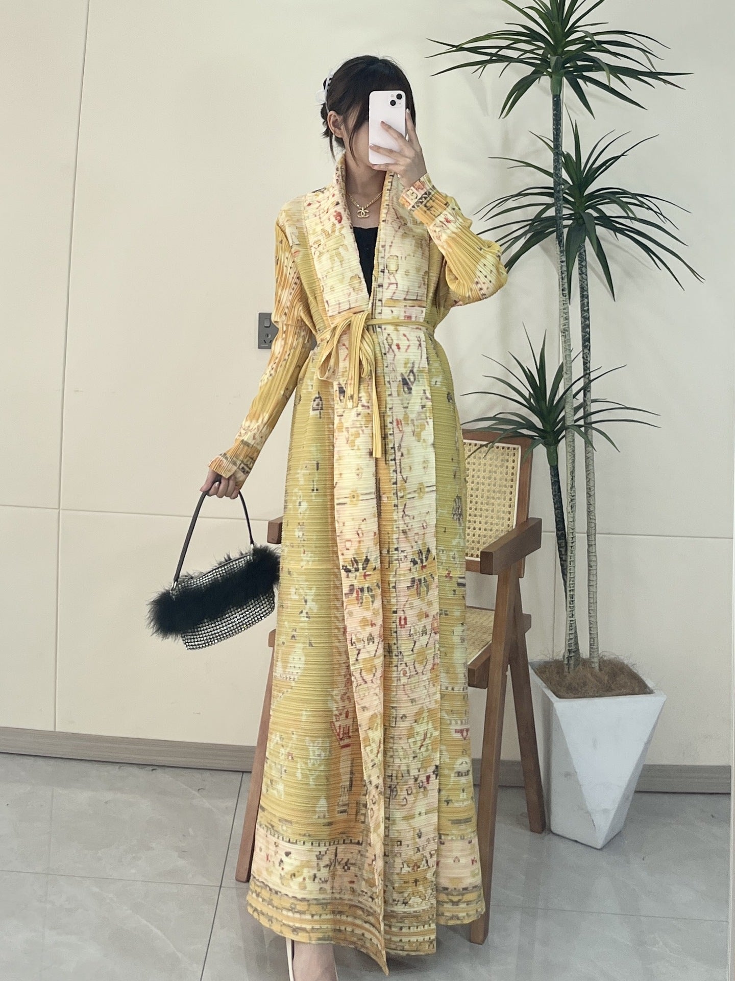 Pleated Print Fashionable All-match Lace-up Loose Arabian Abaya Robe