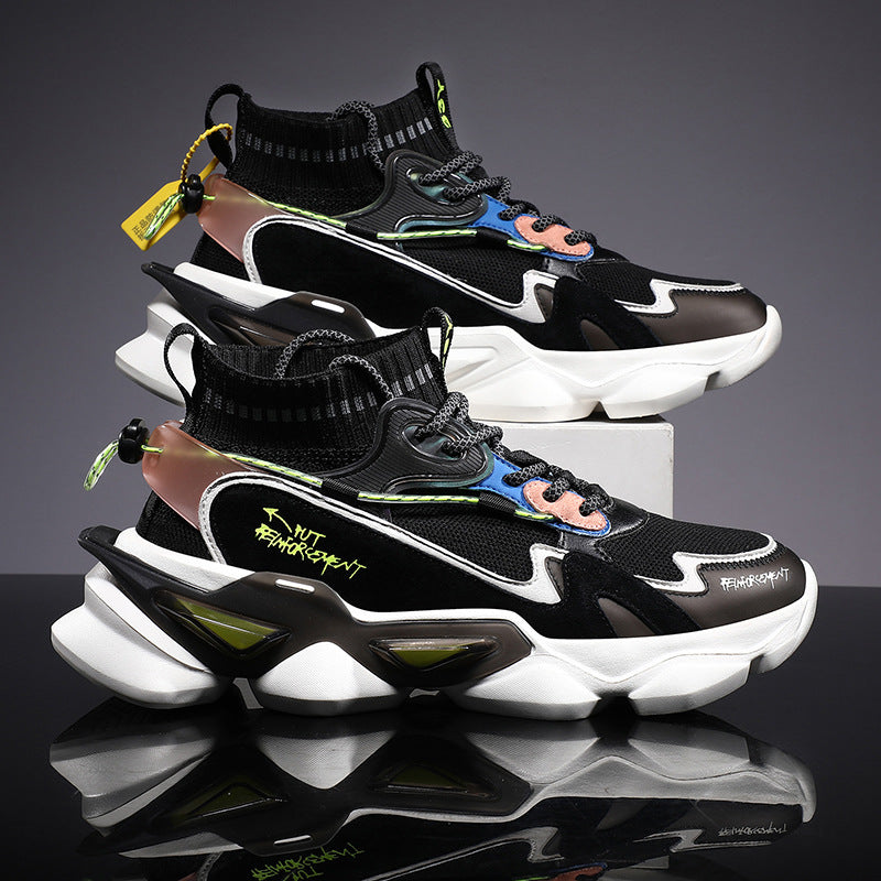 Men's Lightweight Platform Sneakers with Flying Knit & Suede Upper
