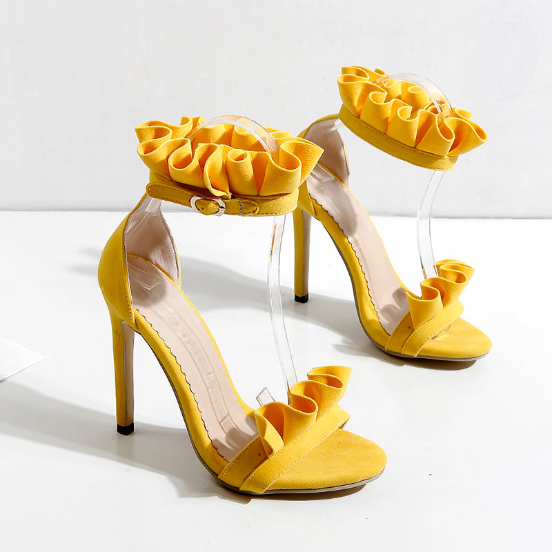 Suede Casual Pleated Lace Stiletto Heels with Buckle