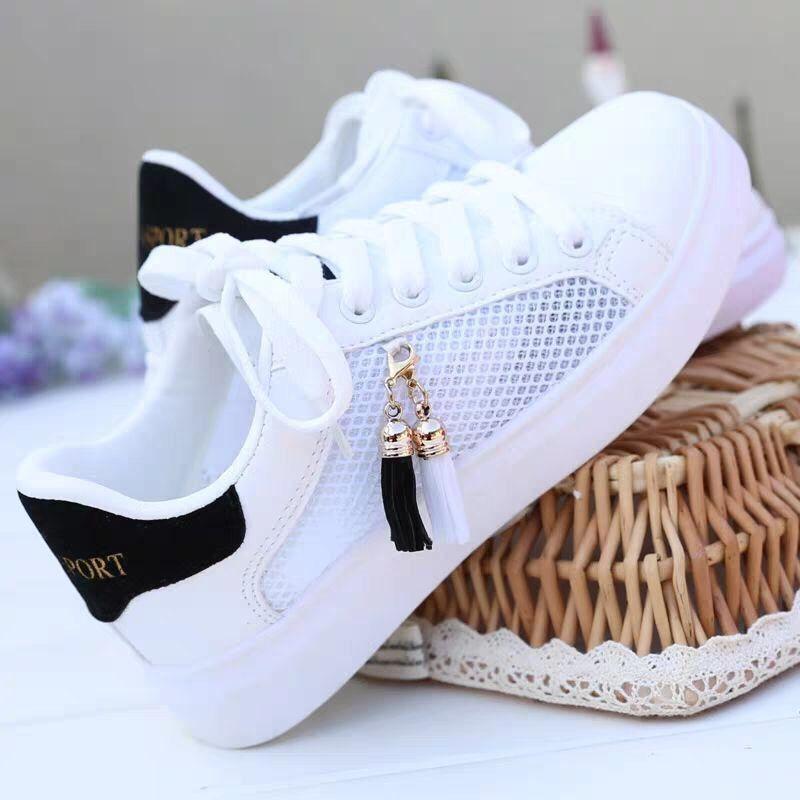 White Mesh Small Shoes with Cross Straps and Rubber Sole