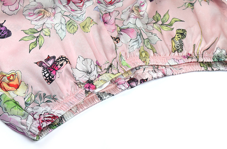 Ensemble Homewear Grande Taille en Soie de Mûrier Imprimée à Manches Longues
