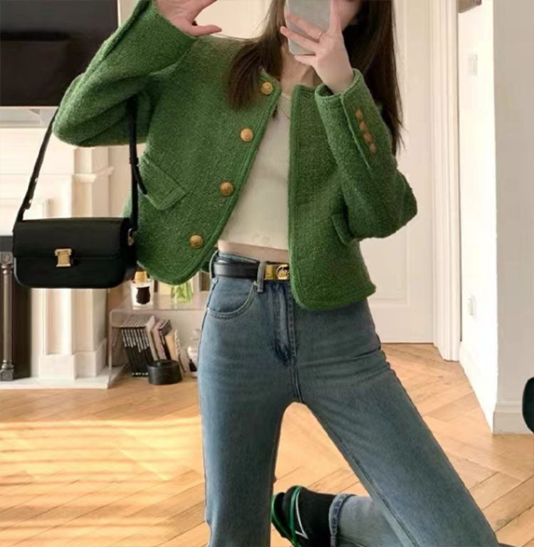 Veste française classique en tweed vert de haute qualité