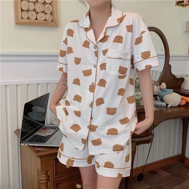 Ensemble de pyjama fin à cardigan pour femme, style japonais, dessin animé mignon