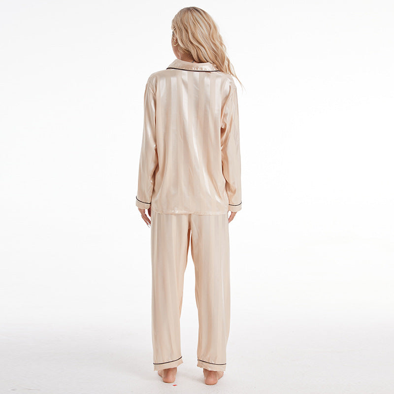 Pyjama grande taille en soie artificielle à rayures audacieuses, manches longues, style européen et américain