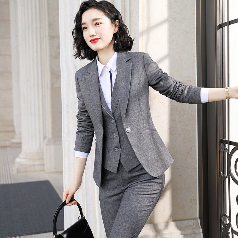Professional Women’s Autumn Suit Vest Set with Jacket and Pants