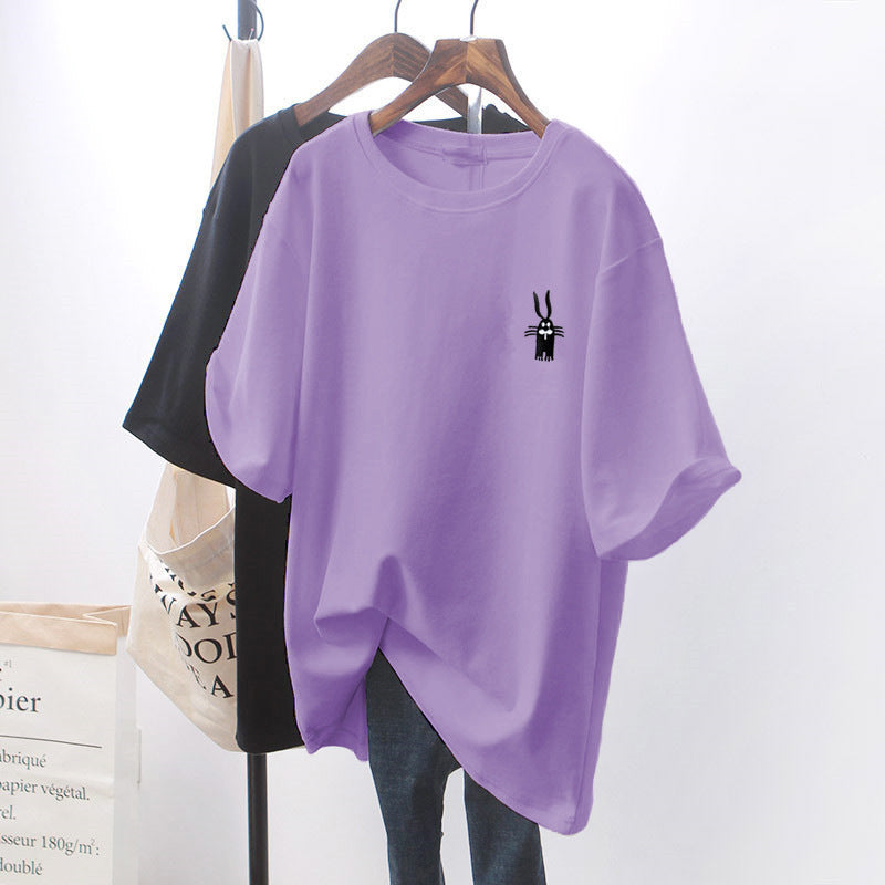 Design Sense Chic White Loose Short-Sleeve T-Shirt for Women