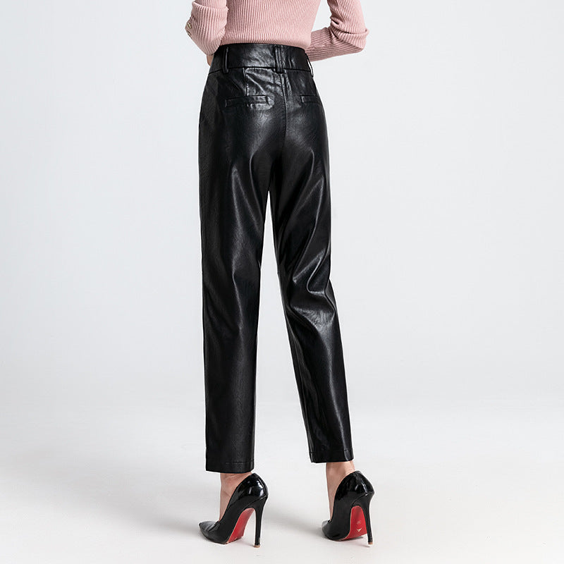 High Waist Small Straight Sheepskin Trousers with Small Feet