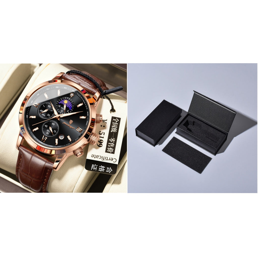 Men's 42mm Alloy Watch with Moon Phase & Multi-Function Chronograph