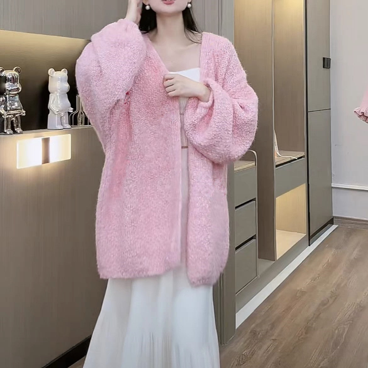 كارديجان محبوك متوسط ​​الطول فضفاض وجميل