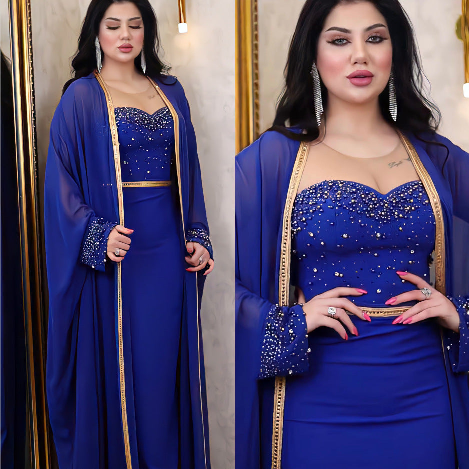 Ensemble robe longue 2 pièces pour femme, tenue féerique en fibre de polyester pour l'été et l'automne