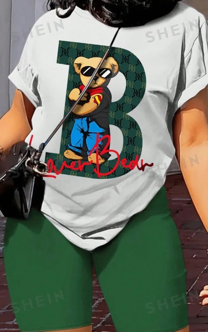 Slayr Bear Print T-Shirt And Solid Color Shorts 2pcs Set