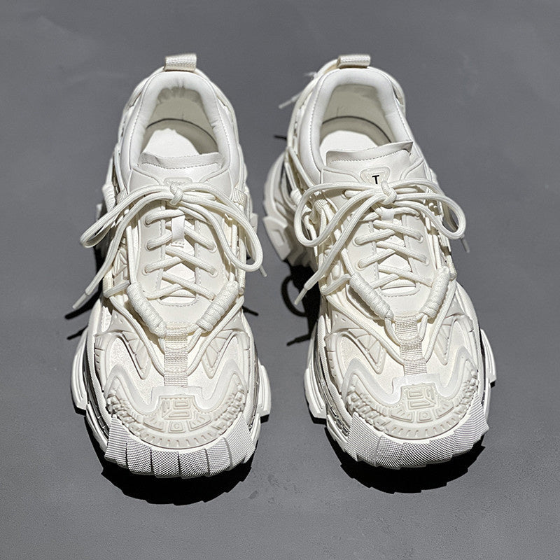 Men's Genuine Leather Platform Lace-Up Shoes with High Heel