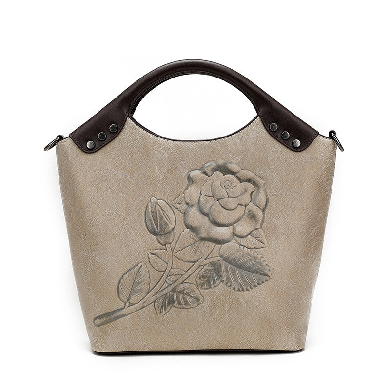 Embossed PU Bucket Shoulder Bag with Zipper, 36x37x13cm