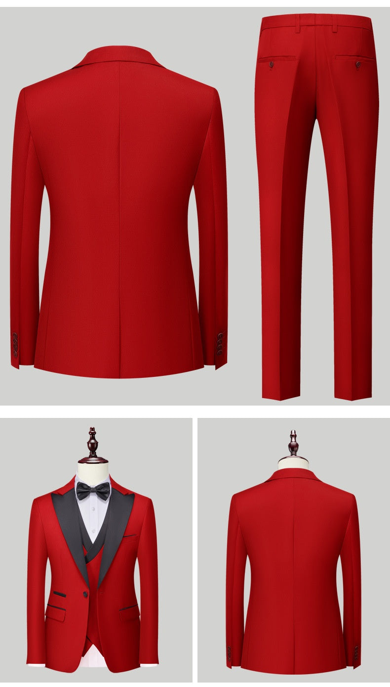 Men's Slim-Fit Three-Piece Cotton Blend Suit