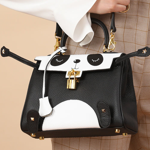 Panda Print Cowhide Leather Handbag – Large & Small Sizes