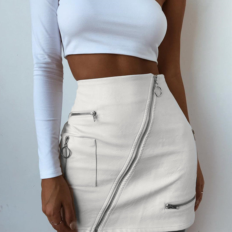 Half-Length A-Line Leather Skirt