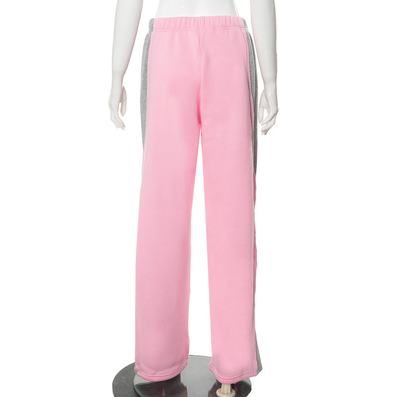 Street Fashion Color Contrast Loose Mid-Waist Sweatpants for Women