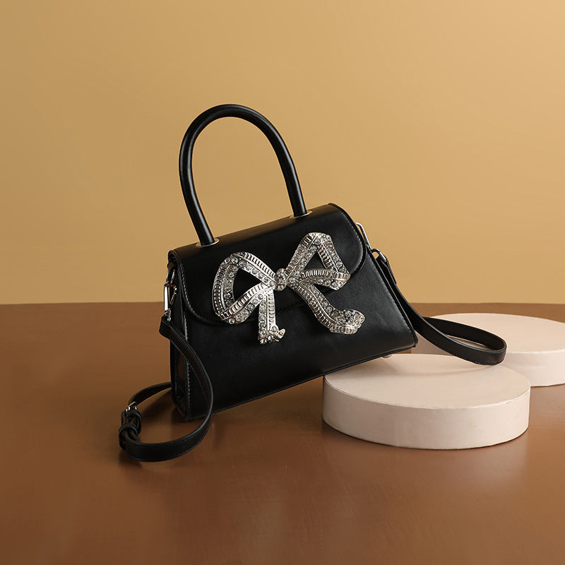 Diamond Bow Small Square Portable Bag with Diamond Inlay