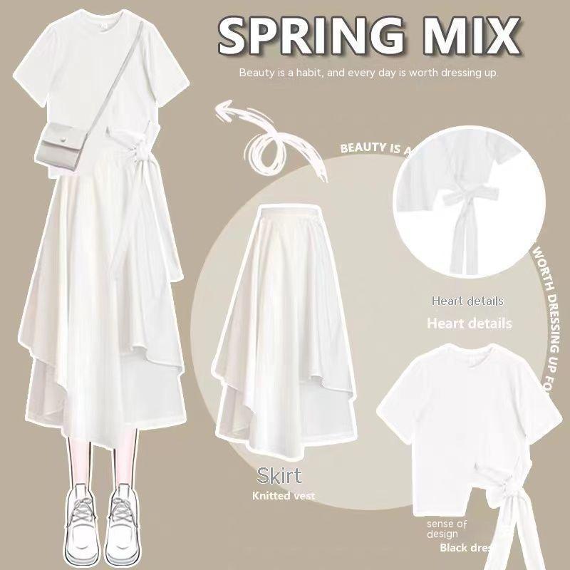 Stylish Loose Short Sleeve T-Shirt and Skirt Set for Women