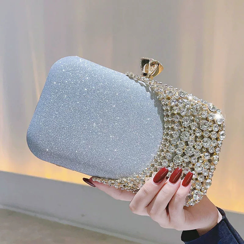 Sac de Soirée Ovale Incrusté de Diamants pour Femme – Petit Sac de Dîner en Alliage