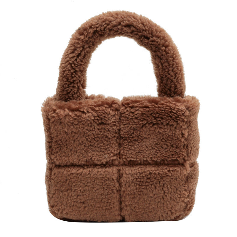 Sac fourre-tout portable en peluche grande capacité pour femme 22,5x20x10cm