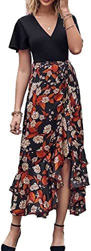 Women's Casual V-Neck Floral Printed Irregular Hem Dress