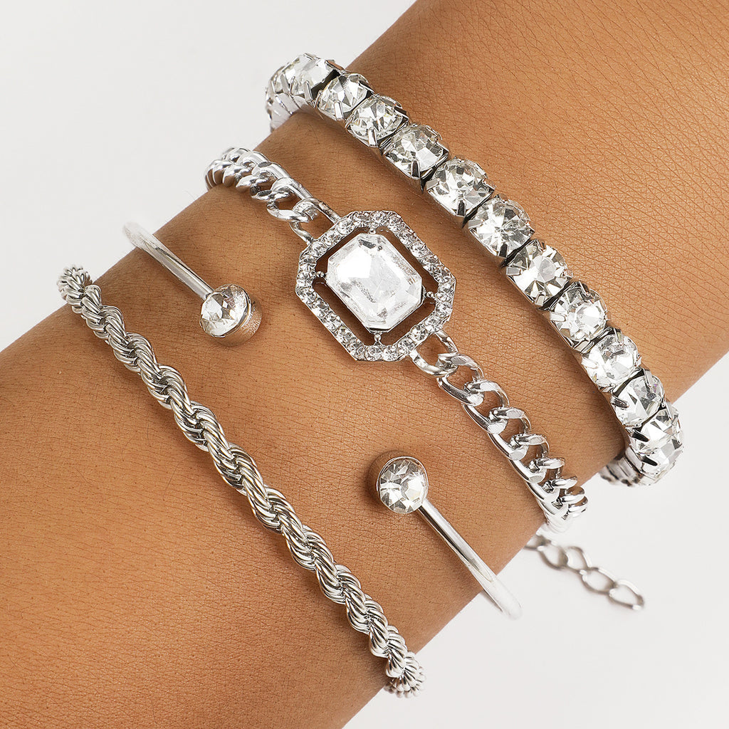 4pcs Women's Adjustable Crystal Bracelet Set with Rhinestones