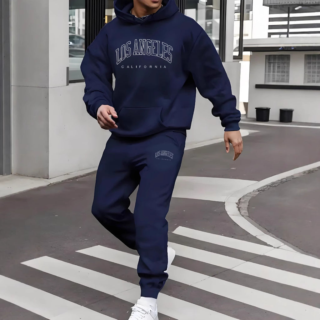 Ensemble homme pull à capuche et pantalon de survêtement doublé polaire imprimé lettre pour automne hiver