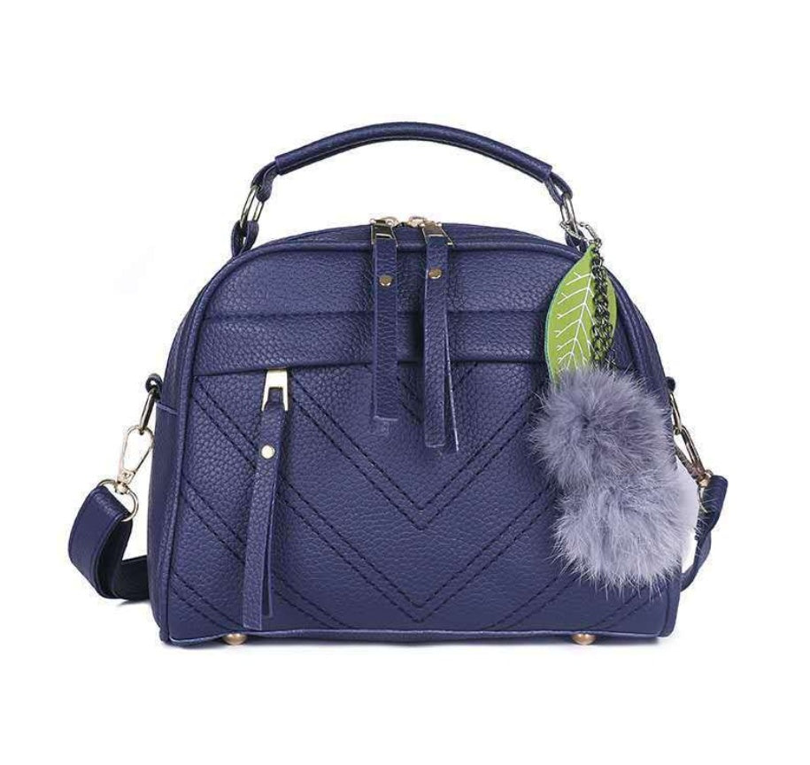 Large PU Leather Shoulder Bag with Hair Ball Pendant and Telescopic Handle, 5 Inch, Multiple Colors