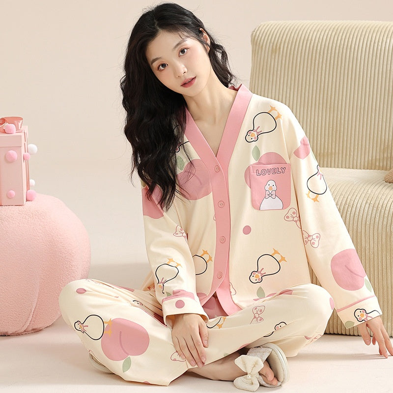Ensemble pyjama à manches longues en coton pour femme