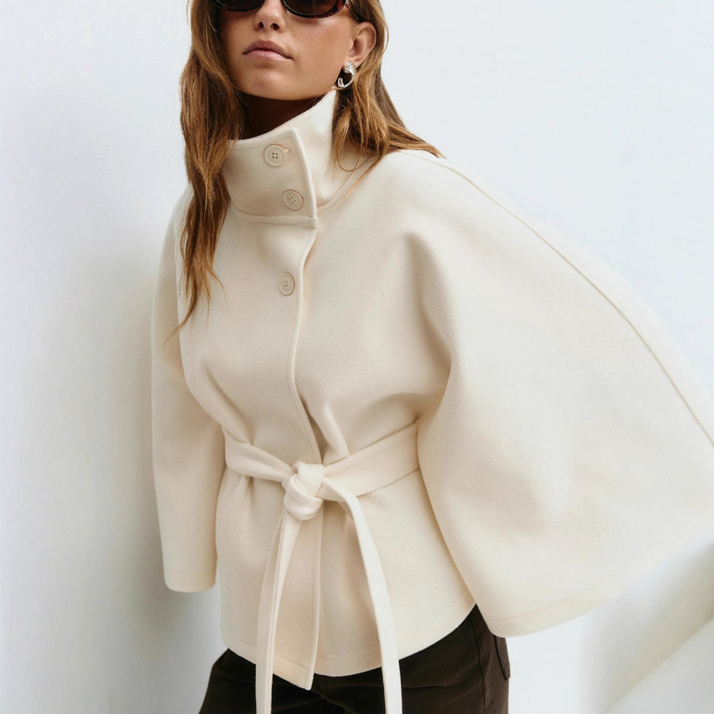 Women's Solid Color Stand-Collar Trench Coat in Apricot, Coffee, Black & Khaki