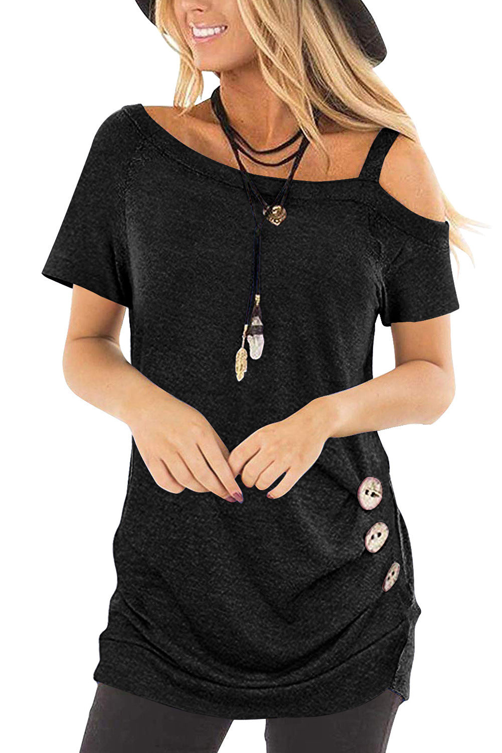 Solid color fashion strapless pullover female t-shirt