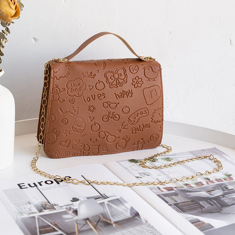 Women's Embossed PU Chain Crossbody Handbag - 20x5x15cm, Multiple Colors