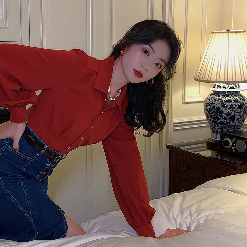 Retro Style Red Shirt For Women