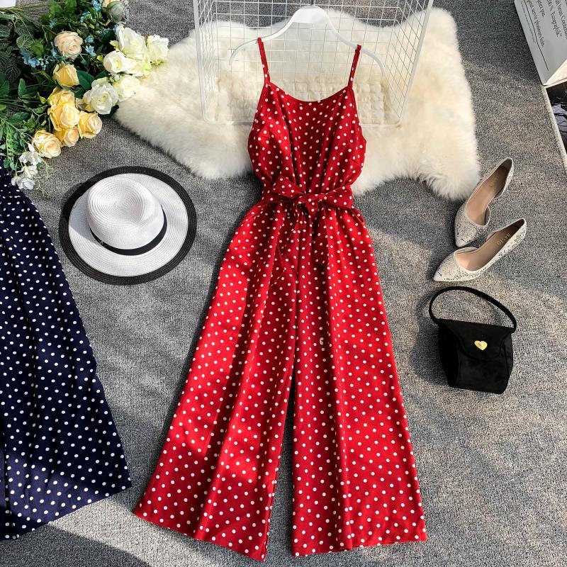 Polka Dot V-Neck Sling Jumpsuit