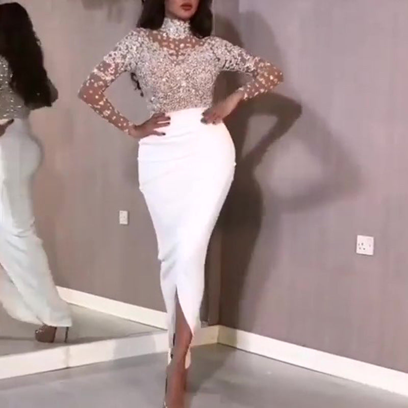 Golden bag hip ball gown dress