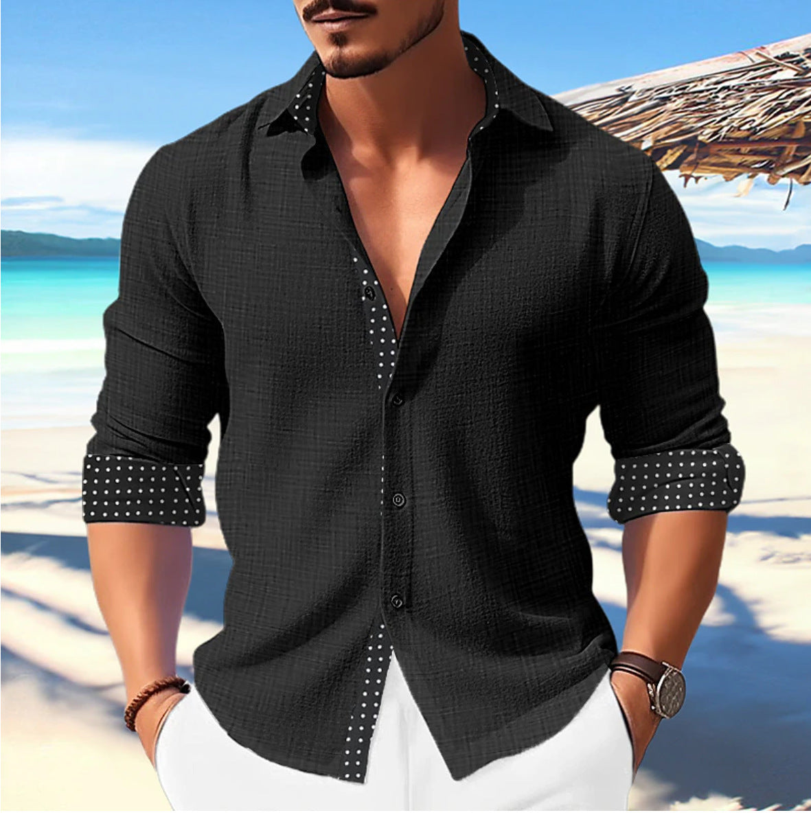 Men's Casual 3D Printed Long Sleeve Shirt Polyester Fiber