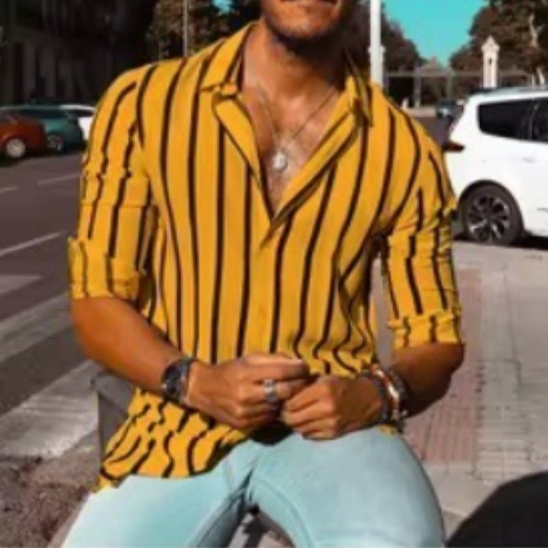 Men's Casual Comfortable Striped Button-Up Shirt for Spring and Autumn