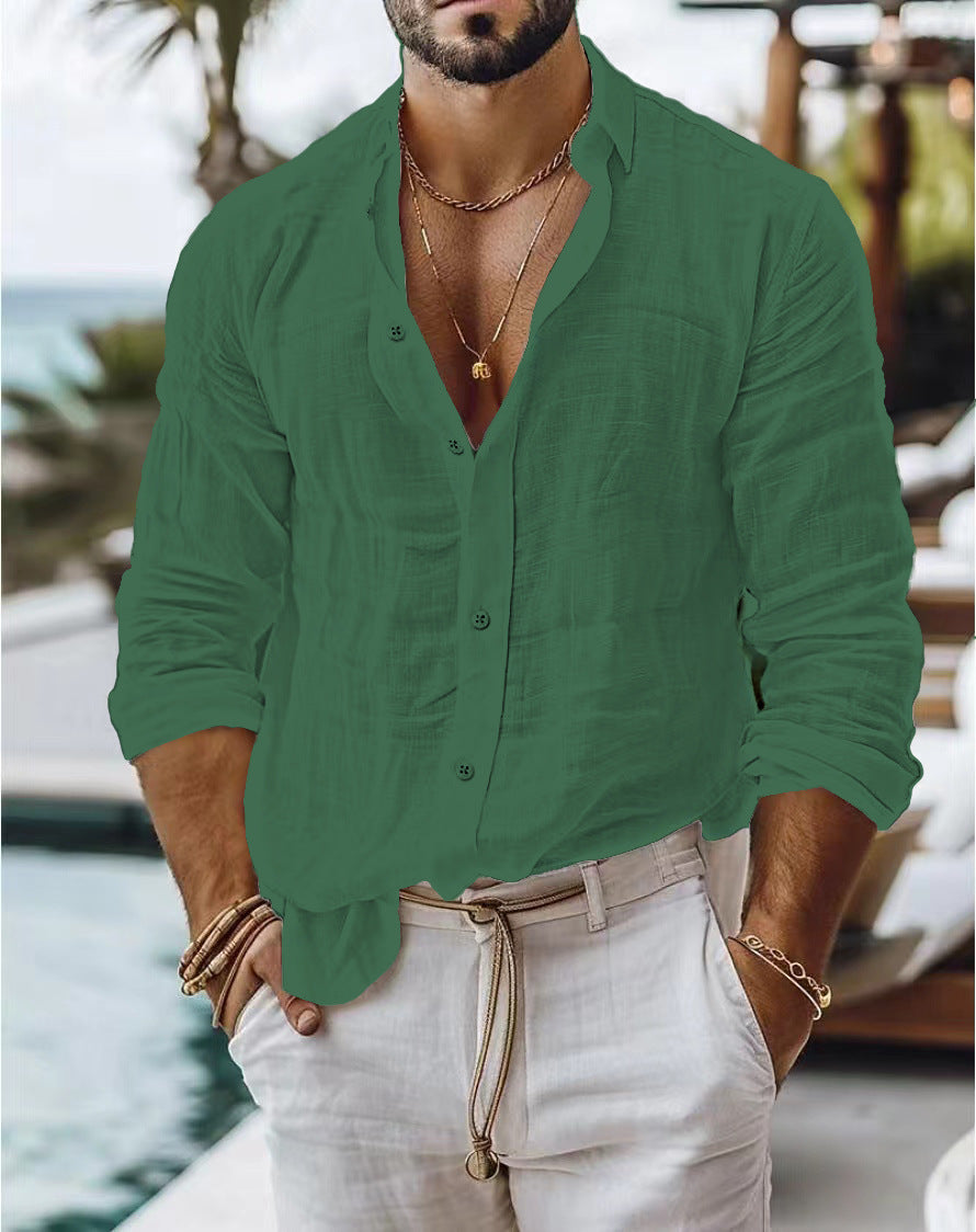 Men's Cotton Blend Linen Long Sleeve Casual Shirt