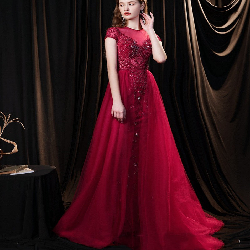 Sen French Dream Luxury Red Acrylic A-Line Evening Dress