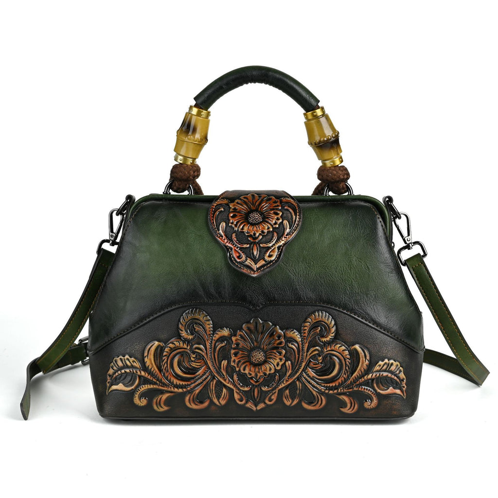 Retro Embossed PU Crossbody Dumpling Handbag with Lock Buckle