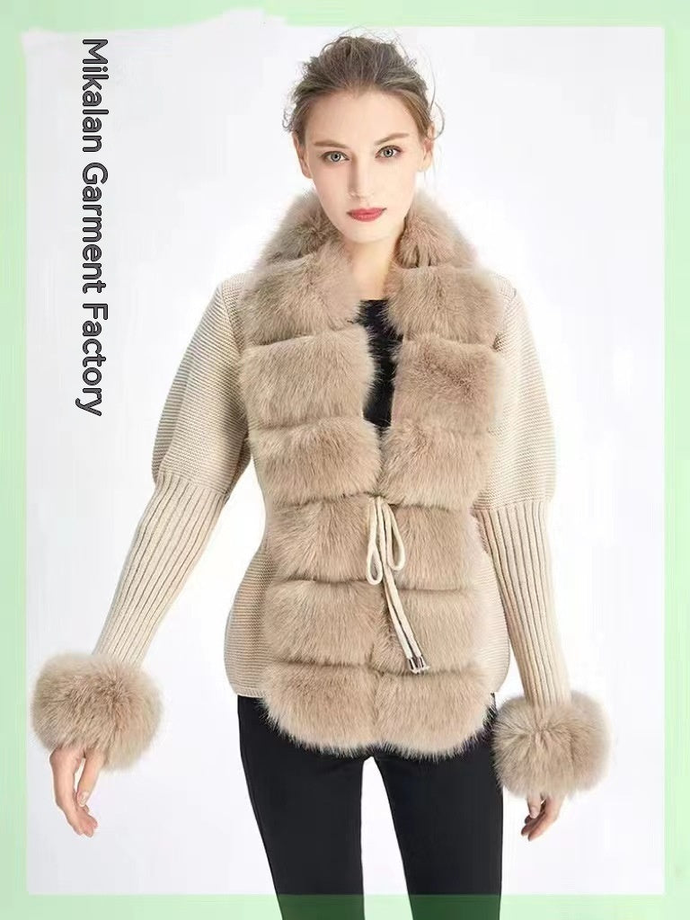 Gilet en Tricot Femme avec Manches Amovibles Couleur Unie Patte de Boutonnage