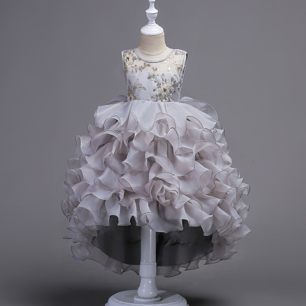 Middle-Aged Kids Trailing Princess Cake Fluffy Performance Dress